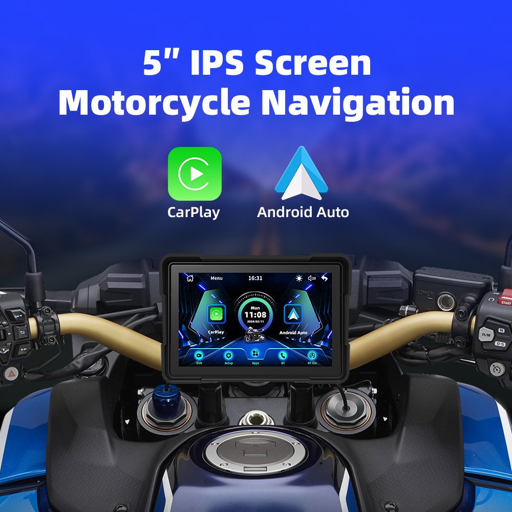EKIY 5 Inch Mirroring Display Screen Portable Motorcycle Monitor Motorcycle Navigation Wireless CarPlay Android Auto Screen