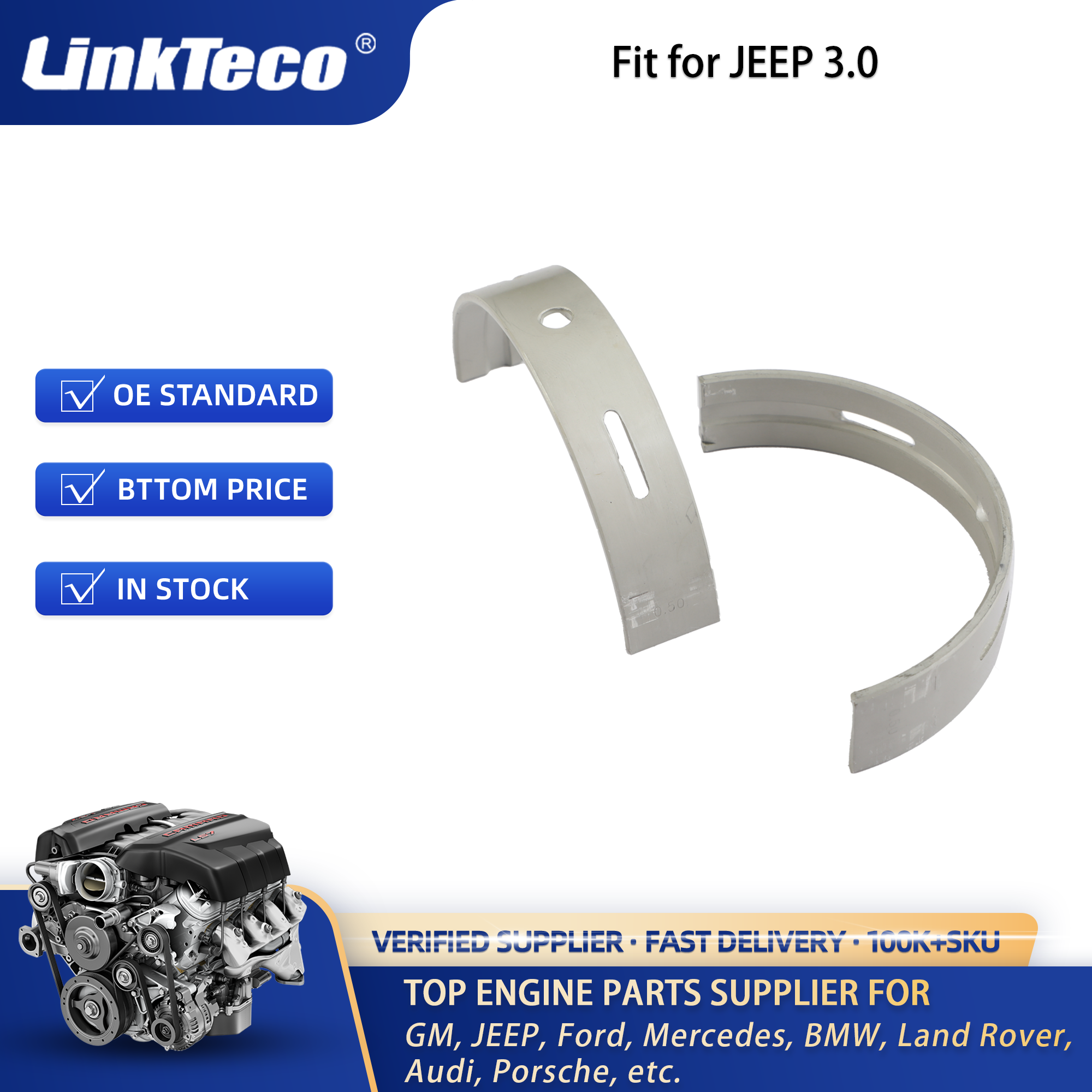Linkteco Main Bearing for Jeep Grand Cherokee EXF RAM 1500 EcoDiesel L630 A630 3.0L STD/+0.50 MB4556SX 68229163AA 68229166AA