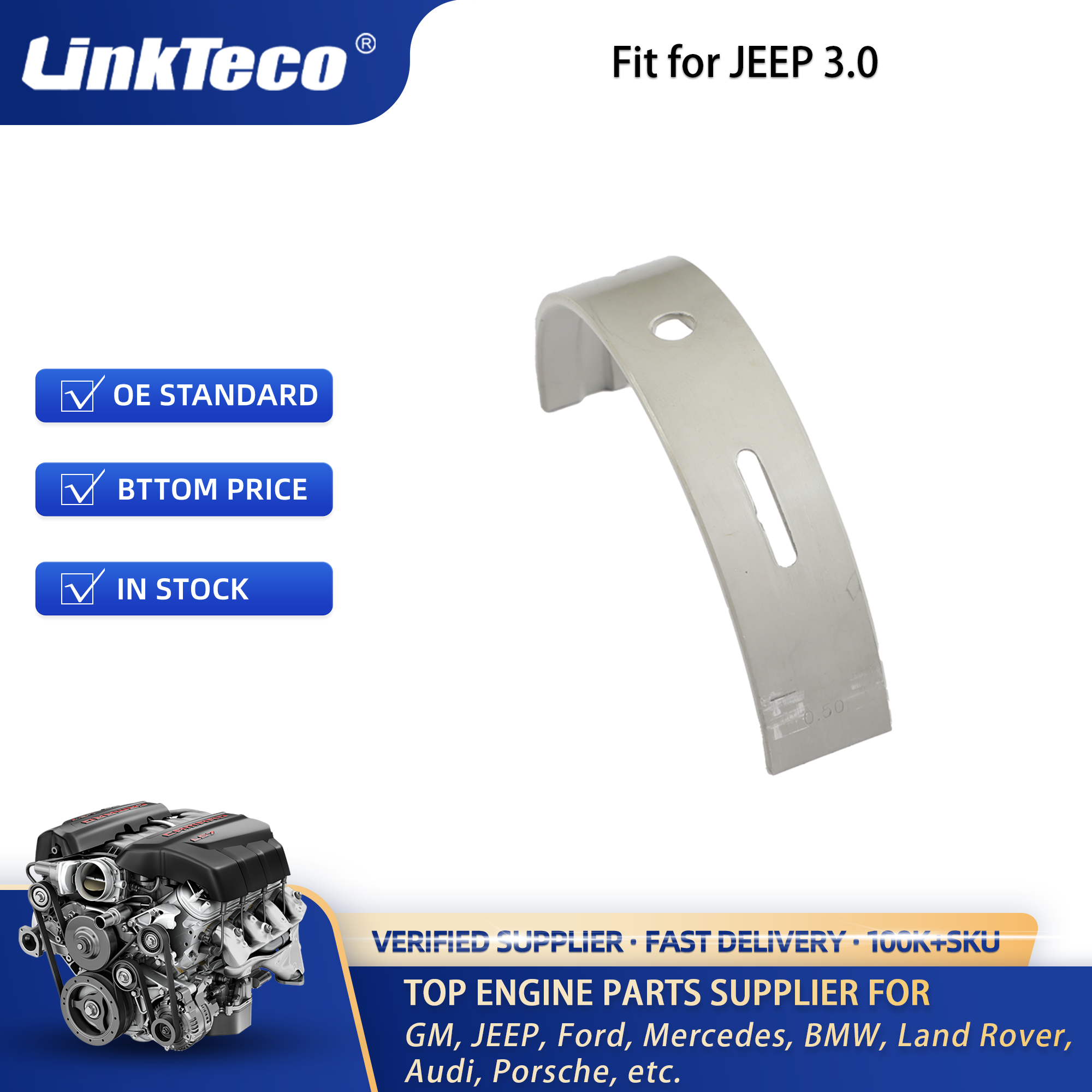 Linkteco Main Bearing for Jeep Grand Cherokee EXF RAM 1500 EcoDiesel L630 A630 3.0L STD/+0.50 MB4556SX 68229163AA 68229166AA