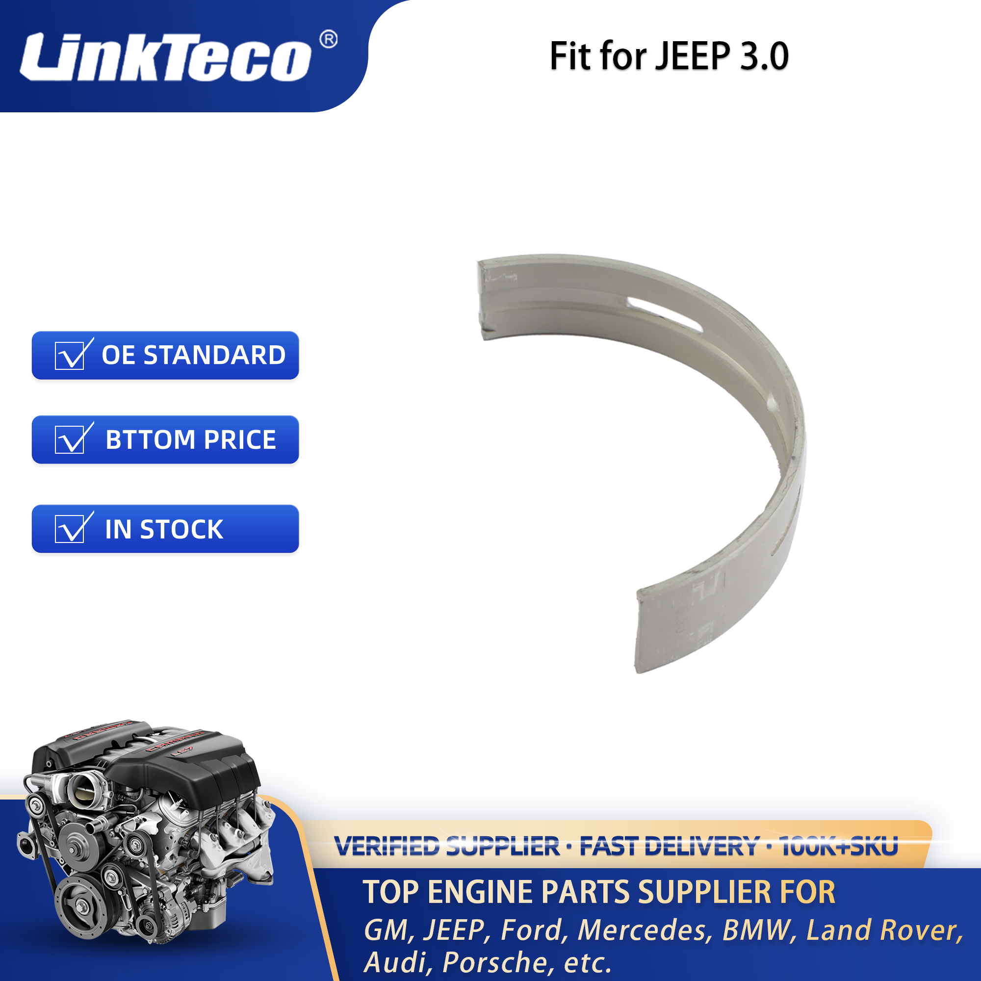 Linkteco Main Bearing for Jeep Grand Cherokee EXF RAM 1500 EcoDiesel L630 A630 3.0L STD/+0.50 MB4556SX 68229163AA 68229166AA