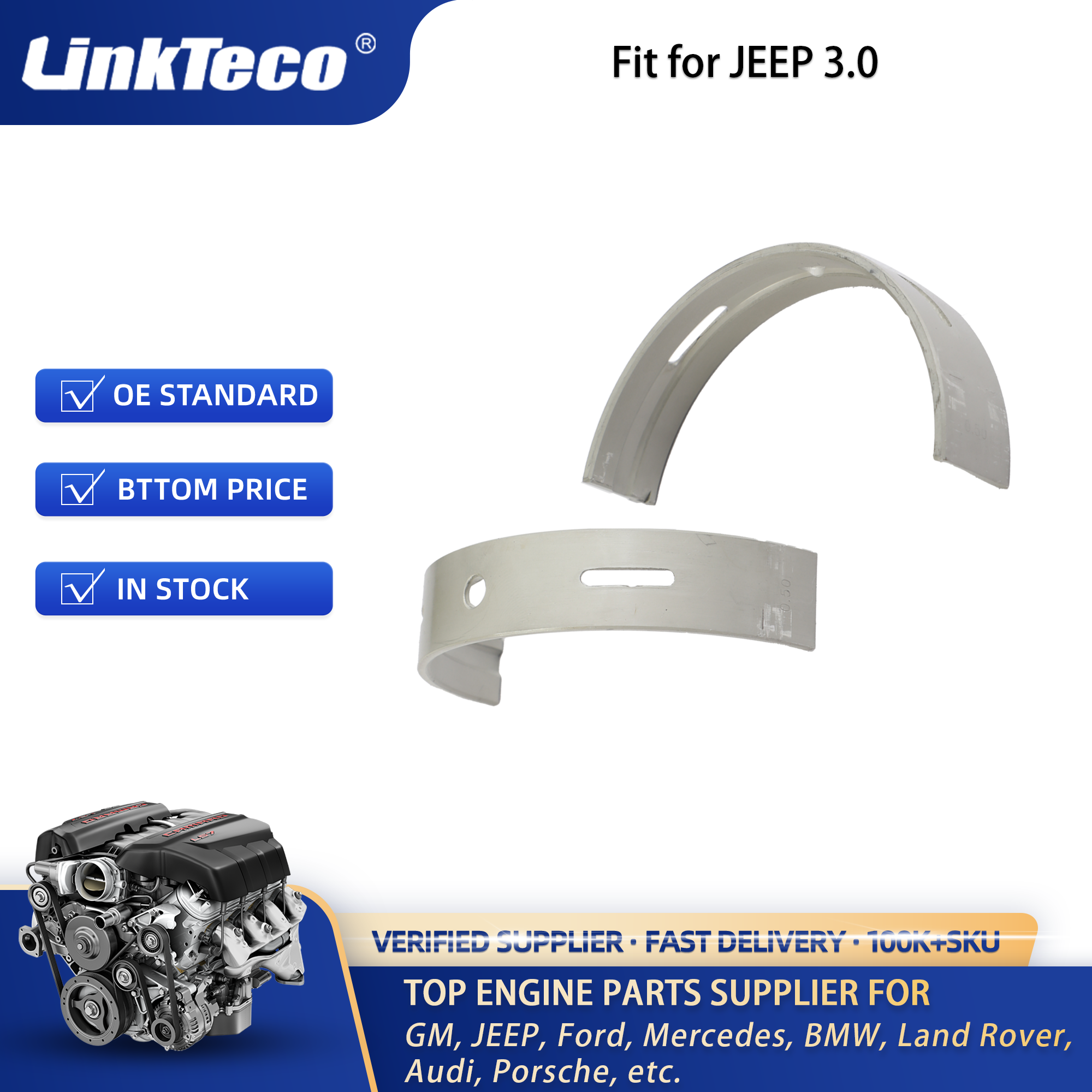 Linkteco Main Bearing for Jeep Grand Cherokee EXF RAM 1500 EcoDiesel L630 A630 3.0L STD/+0.50 MB4556SX 68229163AA 68229166AA