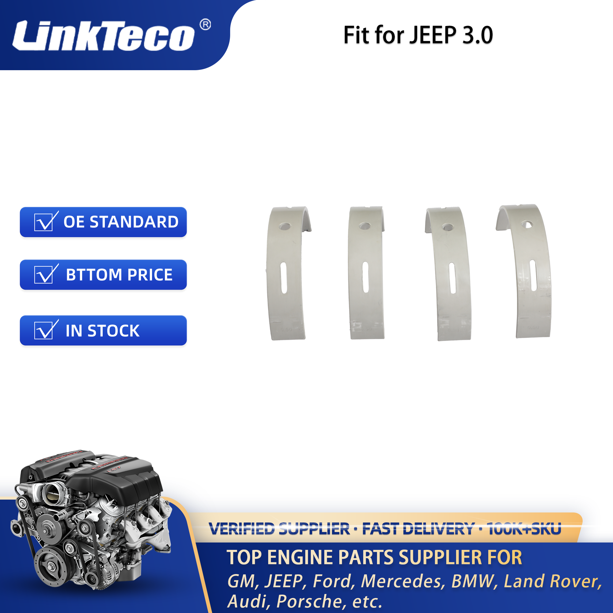 Linkteco Main Bearing for Jeep Grand Cherokee EXF RAM 1500 EcoDiesel L630 A630 3.0L STD/+0.50 MB4556SX 68229163AA 68229166AA