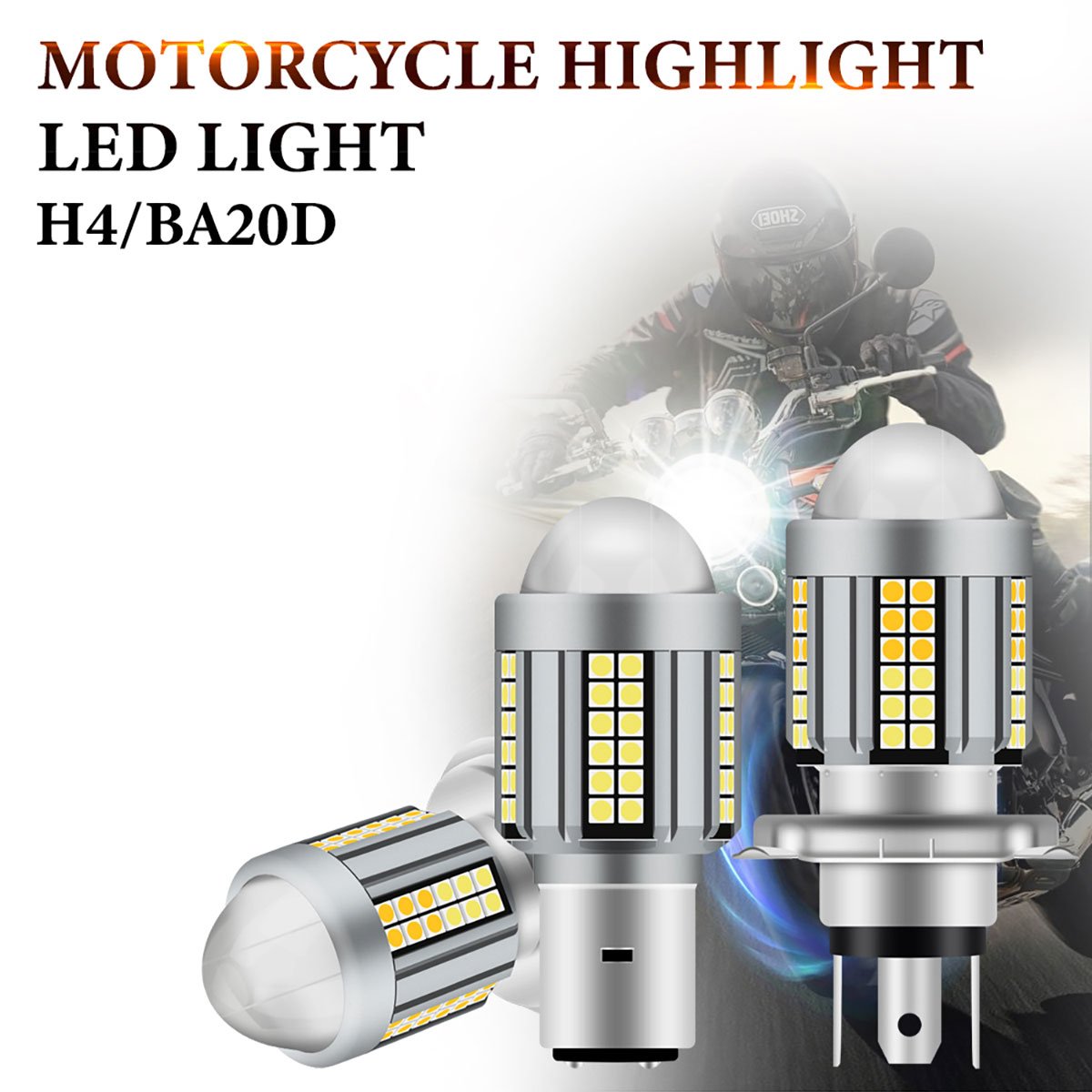 High Brightness DC12-80V Motorcycle Headlight Bulbs BA20D H4 White Amber for Motorcycle Spotlights Bulb