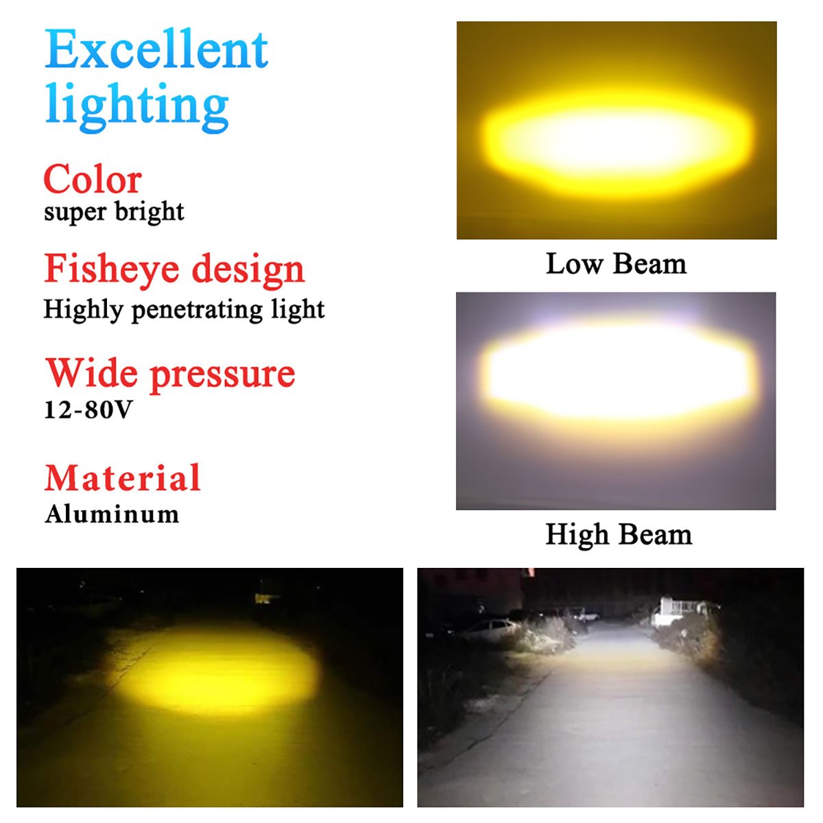 High Brightness DC12-80V Motorcycle Headlight Bulbs BA20D H4 White Amber for Motorcycle Spotlights Bulb