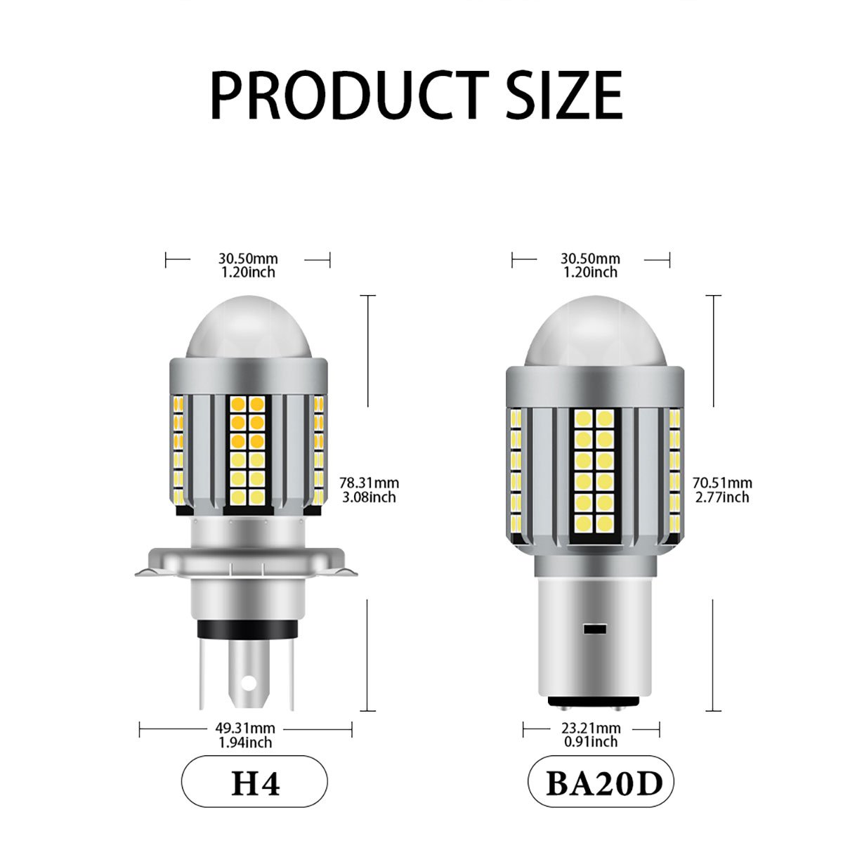 High Brightness DC12-80V Motorcycle Headlight Bulbs BA20D H4 White Amber for Motorcycle Spotlights Bulb