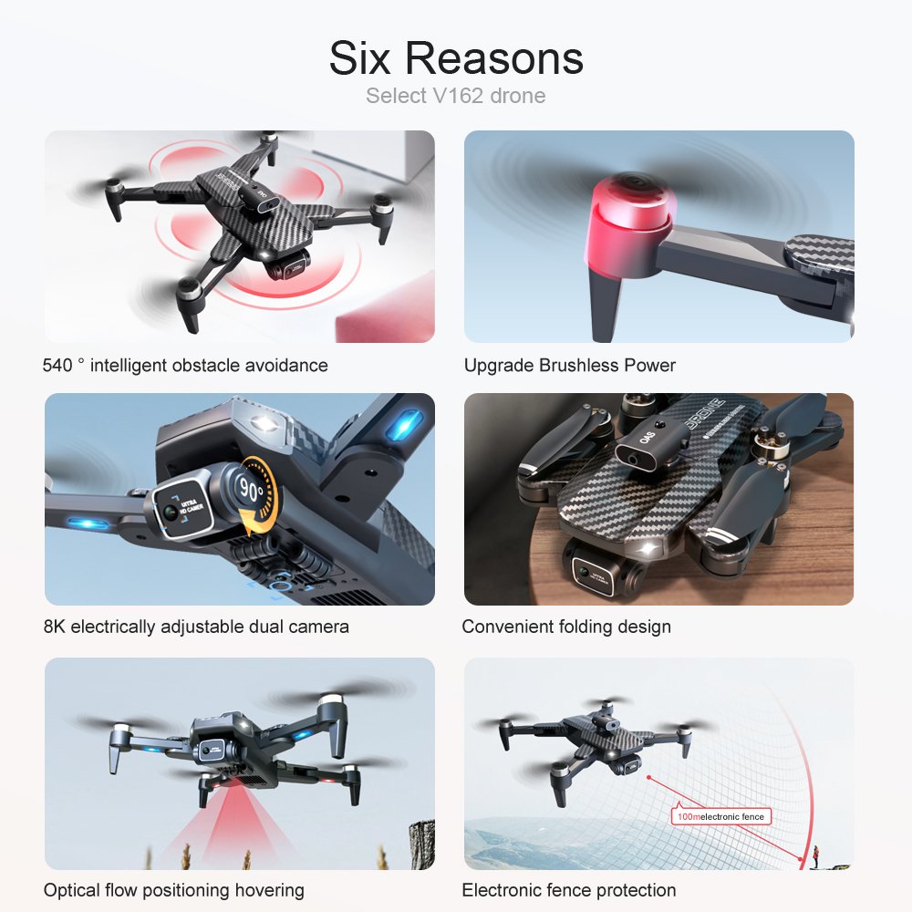 Professional V162 8K HD Dual Camera Mini FPV Obstacle Avoidance LED Brushless Beginner Delivery 2.4G for Kids Outdoor Flying