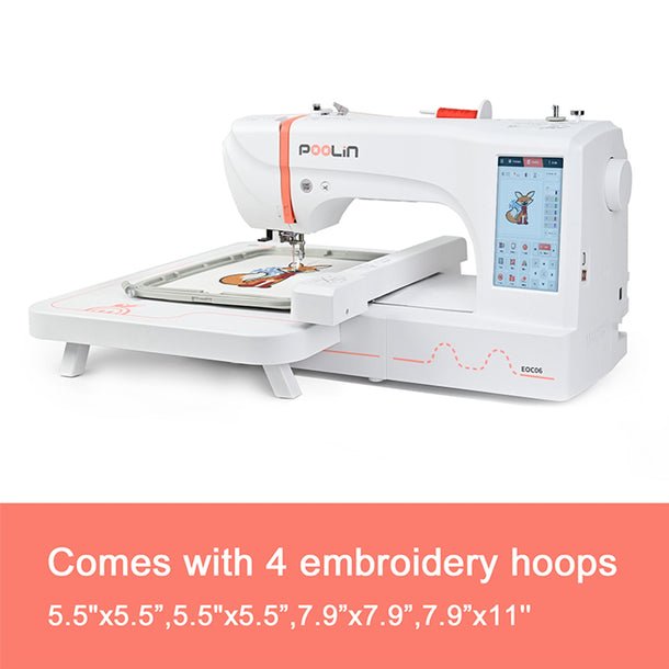 POOLIN EOC06 Single Head Embroidery Machine Computerized Home Embroidery Machine Come with Threads Stabilizer Bobbins