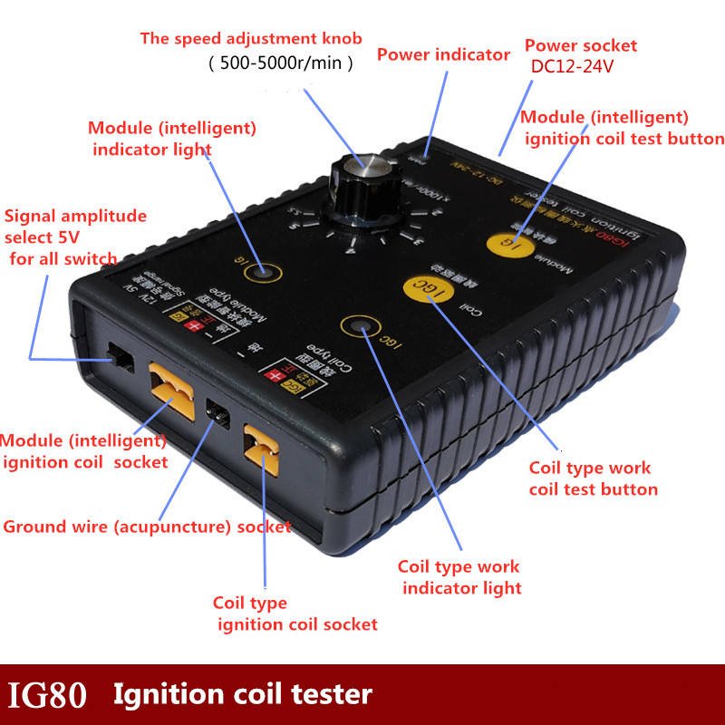 IG80 Car Automobile Motorcycle Ignition Coil Diagnostic Tester Actuator Fault Detector Solenoid Valves Injector Tester