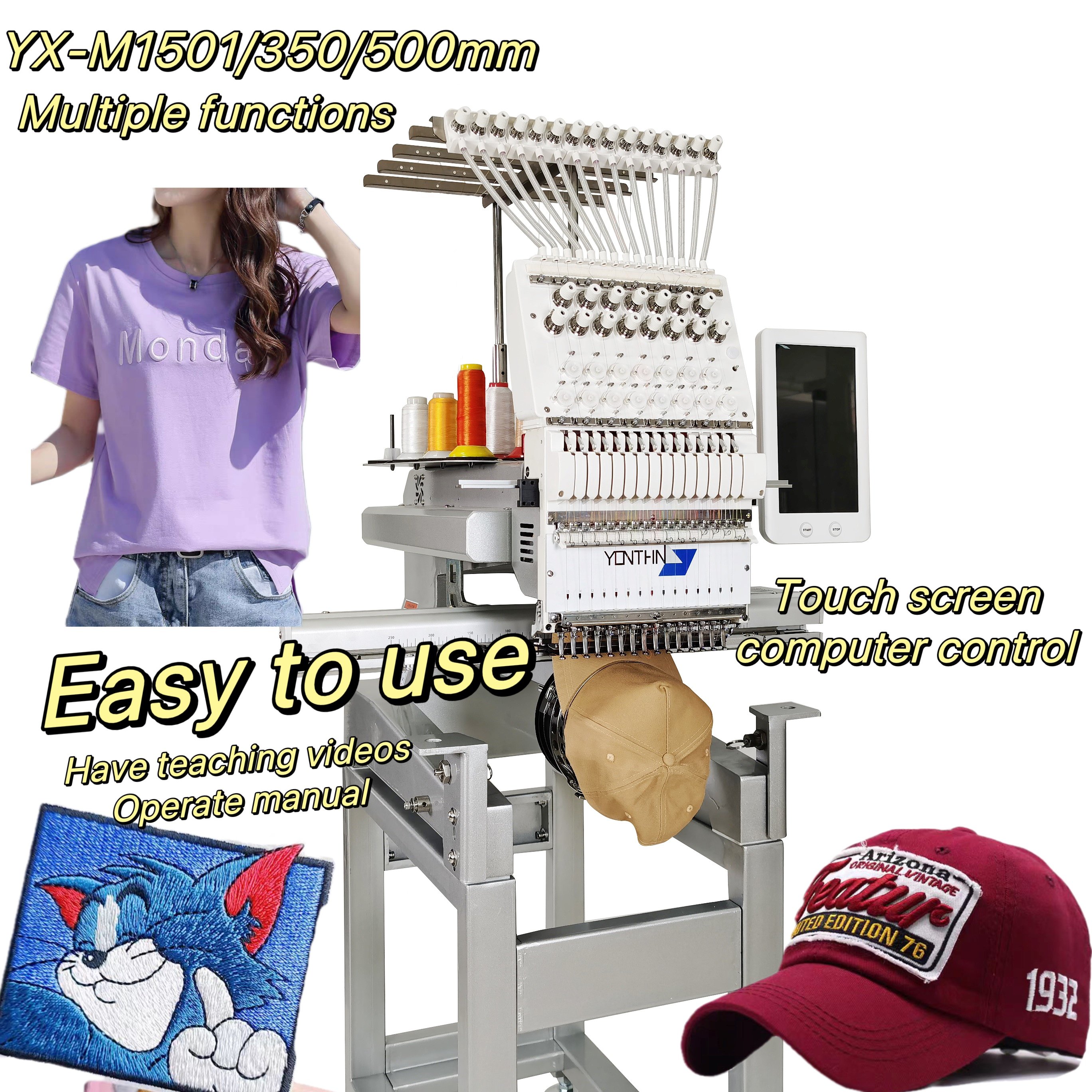Doorstep Delivery Yonthin Cap Patch 3D Flat Shoes Sock Automatic Computer Embroidery Machine Computerized Single Head Embroidery