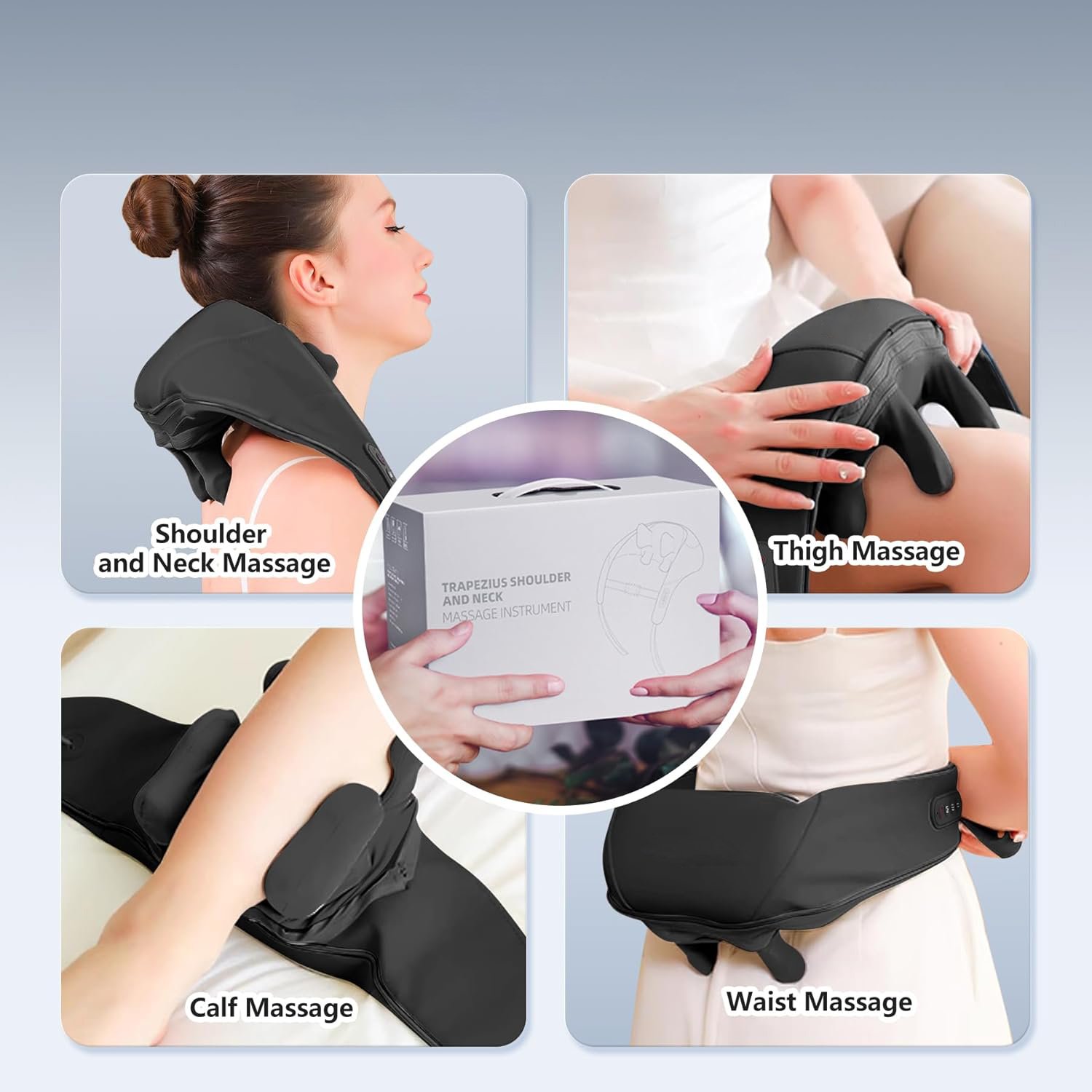Rechargeable Cordless Deep Tissue Electric 6D Kneading Neck and Shoulder Massager with Heating for Pain Relief