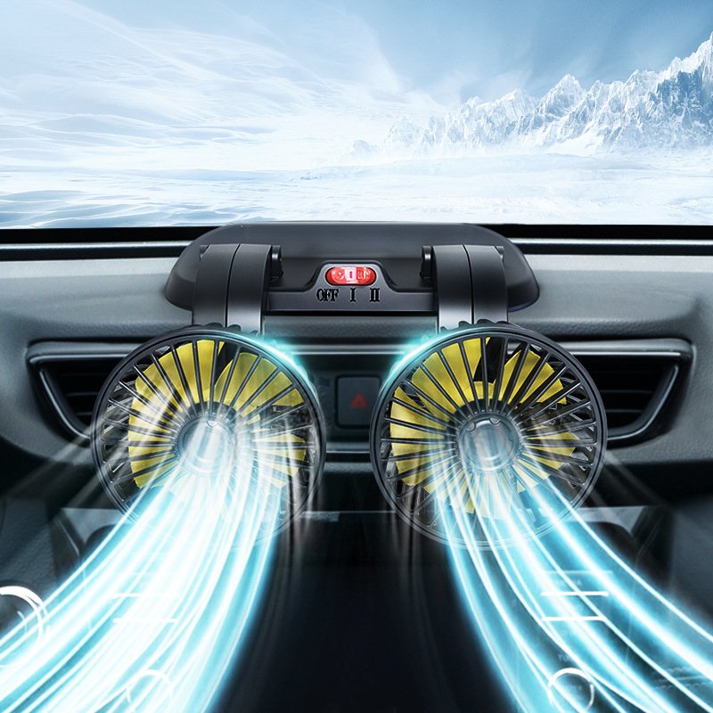 USB Car Cooling Fan Multi Angle Rotatable 5V Dual Head USB Vehicle Fan Adjustable Auto Cooler Electric Fan