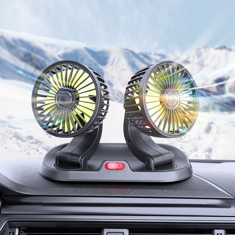 USB Car Cooling Fan Multi Angle Rotatable 5V Dual Head USB Vehicle Fan Adjustable Auto Cooler Electric Fan