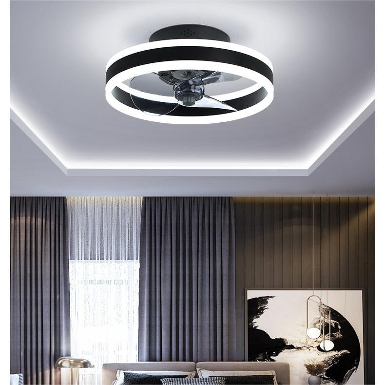 2025 Invisible LED Ceiling Fan Copper Motor 90 ABS Plastic Ultra-quiet Wind Luxury with Led Light, Pure 10 Black Remote Control