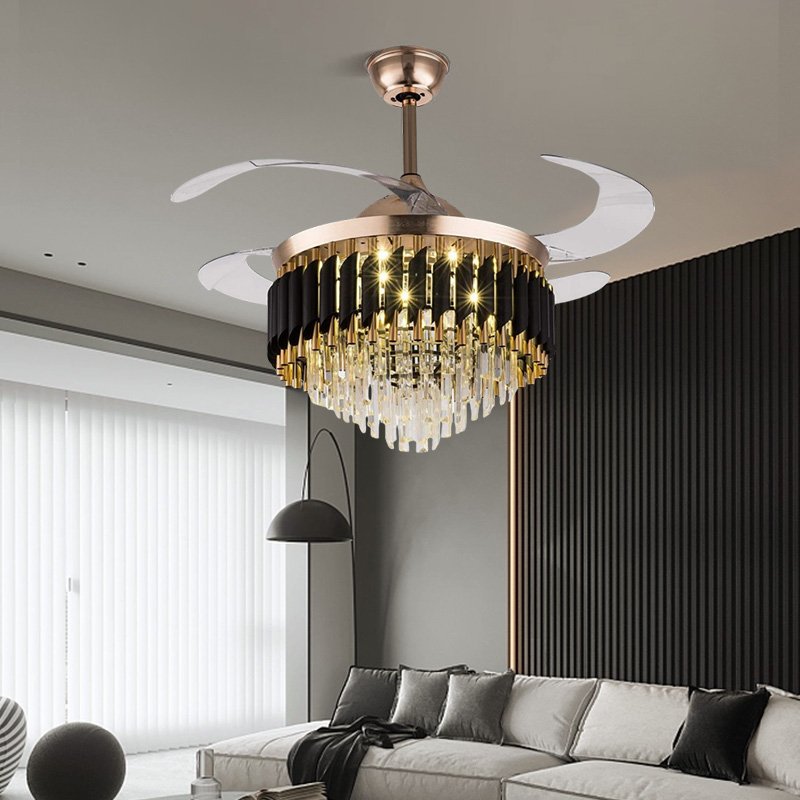 42 Inch Modern Crystal Chandelier Ceiling Fan With LED Lights, 3-color Remote Control Switch, All Copper Motor, Built-in Speaker
