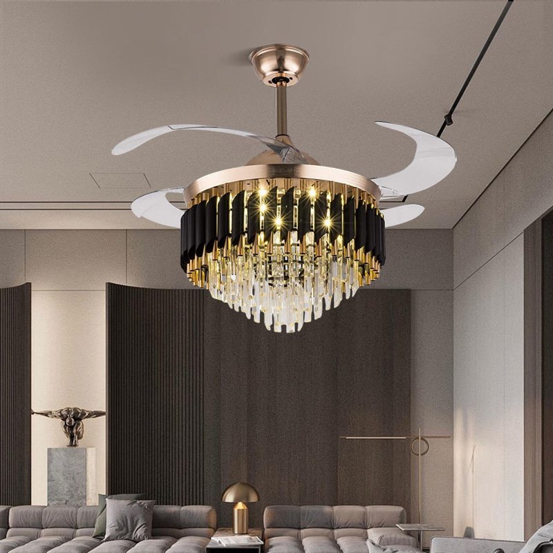 42 Inch Modern Crystal Chandelier Ceiling Fan With LED Lights, 3-color Remote Control Switch, All Copper Motor, Built-in Speaker