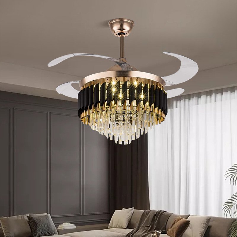 42 Inch Modern Crystal Chandelier Ceiling Fan With LED Lights, 3-color Remote Control Switch, All Copper Motor, Built-in Speaker