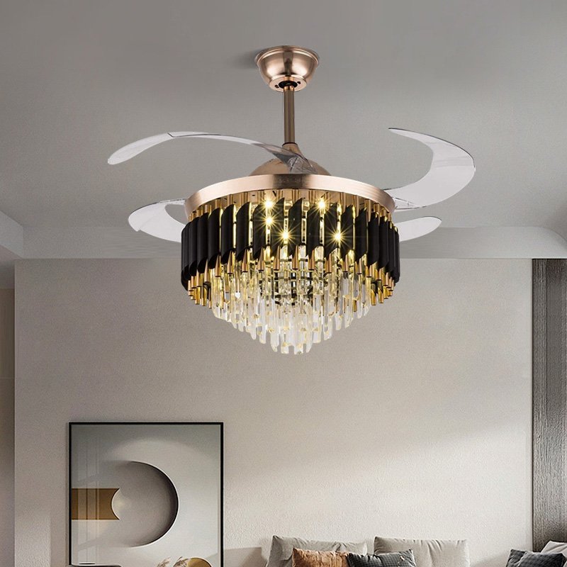 42 Inch Modern Crystal Chandelier Ceiling Fan With LED Lights, 3-color Remote Control Switch, All Copper Motor, Built-in Speaker