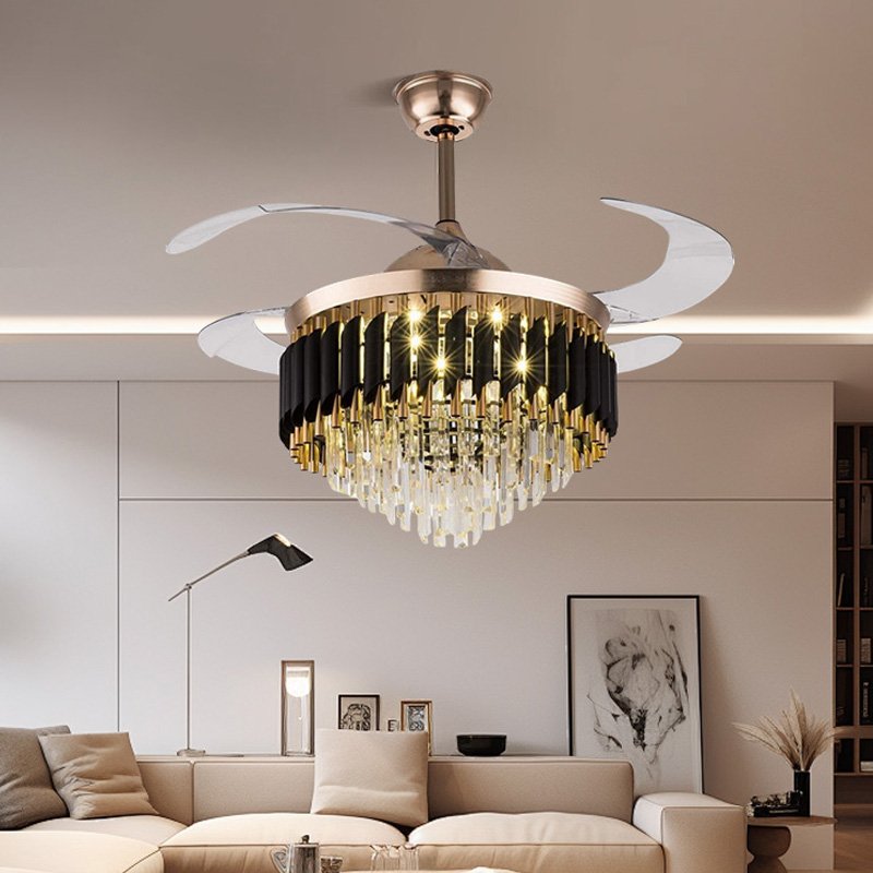 42 Inch Modern Crystal Chandelier Ceiling Fan With LED Lights, 3-color Remote Control Switch, All Copper Motor, Built-in Speaker