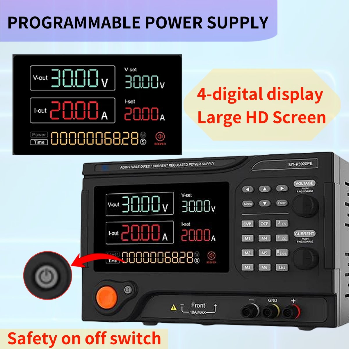 MYAMI Adjustable 120V 10A-20A-30A DC Power Supply Programmable 60V Laboratory Variable Bench Inverter for Repair