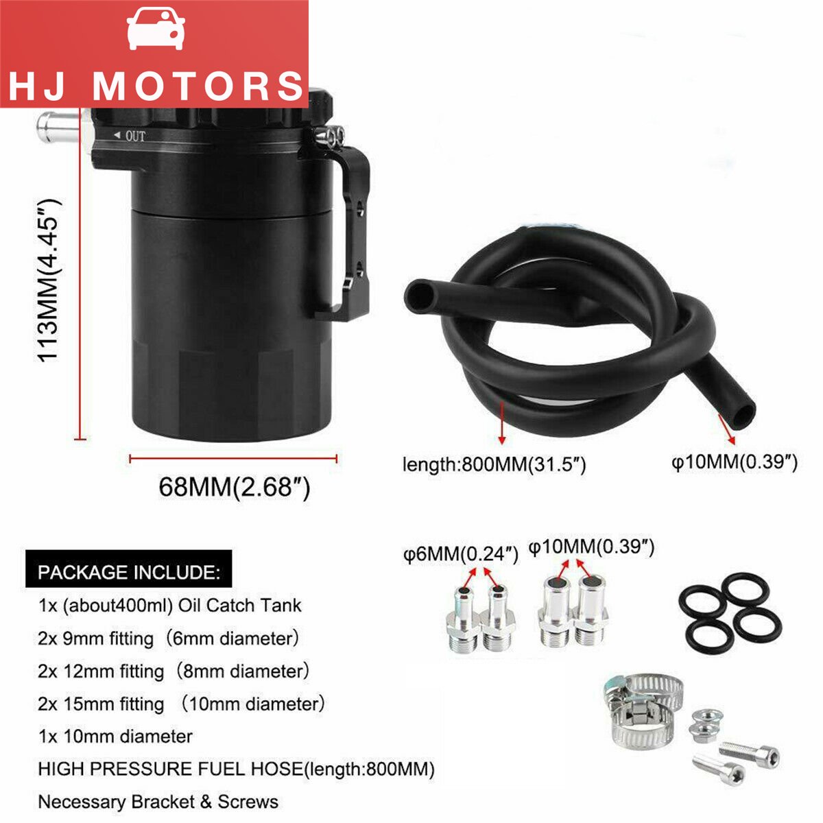 Aluminum Oil Tank Baffled Universal Oil Catch Can Reservoir Breather With Fittings Black Oil Catch Tank