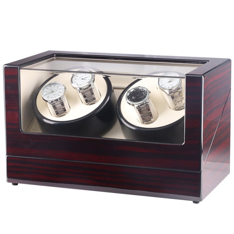 Auto Wooden Watch Winder Watch Storage Box Winder Case Transparent Cover Wristwatch Box Motor with US/EU Plug