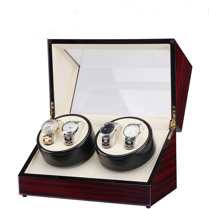 Auto Wooden Watch Winder Watch Storage Box Winder Case Transparent Cover Wristwatch Box Motor with US/EU Plug