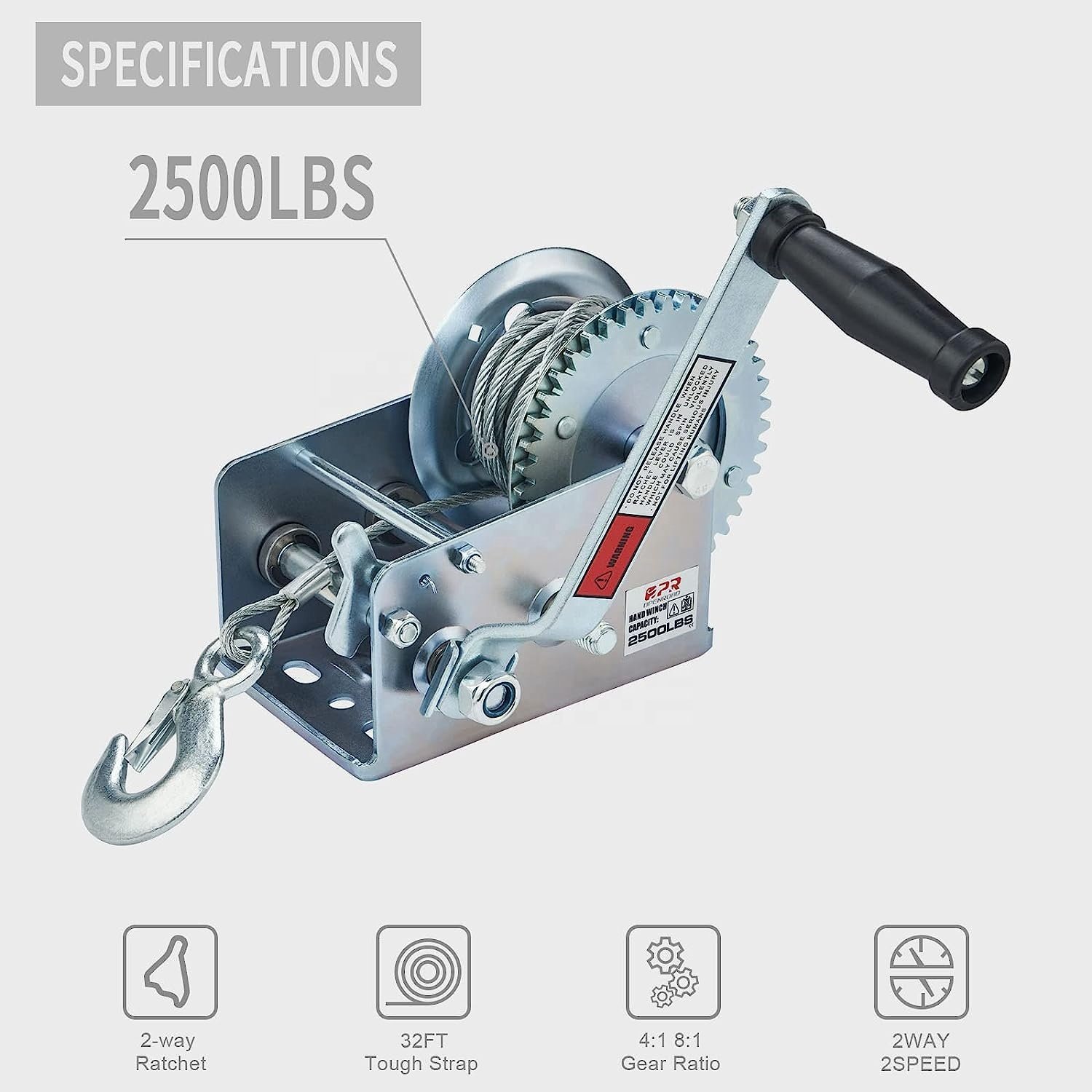 2000 Lbs Boat Winch Hand Winch with Two Way Ratchet Marine Winch