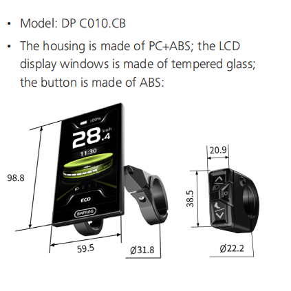DP C010.CB Colourful Bluetooth Display Screen Bafang Can Bus 36V 43V 48V 52V Motor DPC010 Display