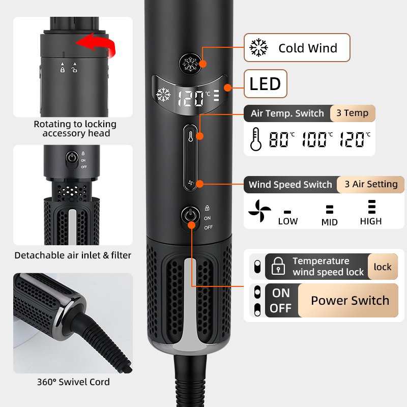 Factory Customization Hot Air Styling Brush Faster Drying Hair Dryer 7 in 1 High Speed Hair Dryer Auto Air Curler Set