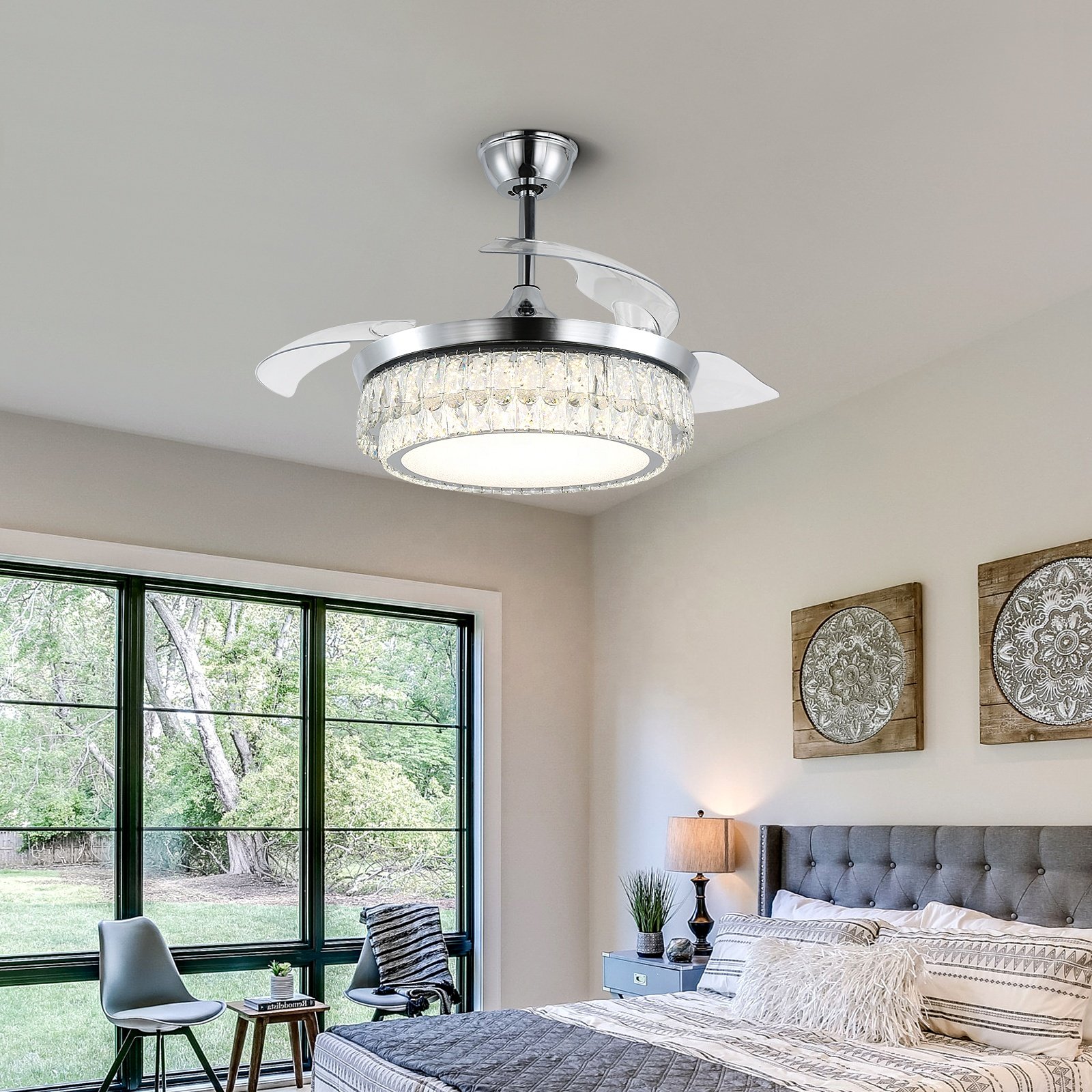 Usa Free Shipping Simple Modern with Remote Control Ceiling Fans with Lights for Bedroom