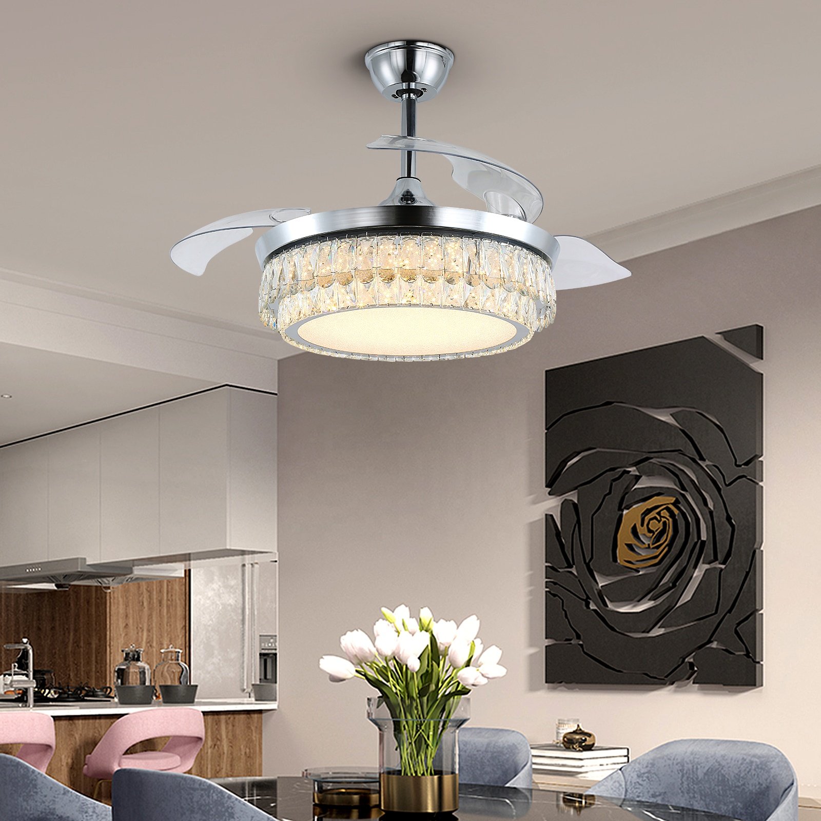 Usa Free Shipping Simple Modern with Remote Control Ceiling Fans with Lights for Bedroom