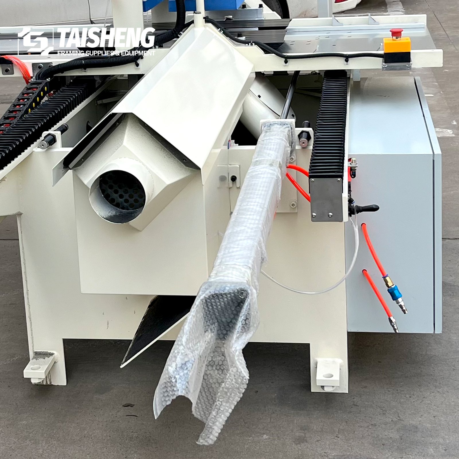 TS-J39PQJ Aluminum Alloy Frame Mouldings Cutting Machine AUTOMATIC DOUBLE MITRE SAW 45 Framing Works Heavy Large Productions