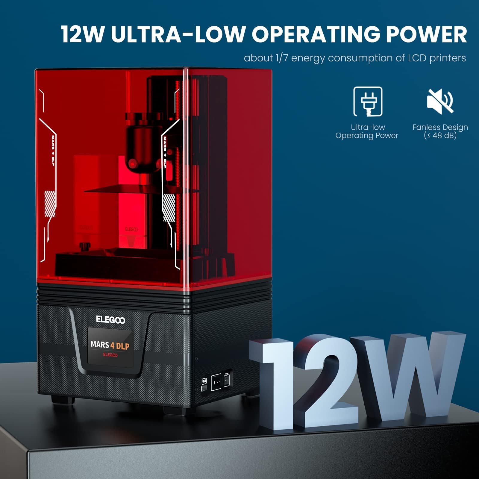 New Arrival ELEGOO Mars 4 DLP with 20000+ Hours Service Life, and Ultra-Low Operating Power Ultra-Quiet Printing