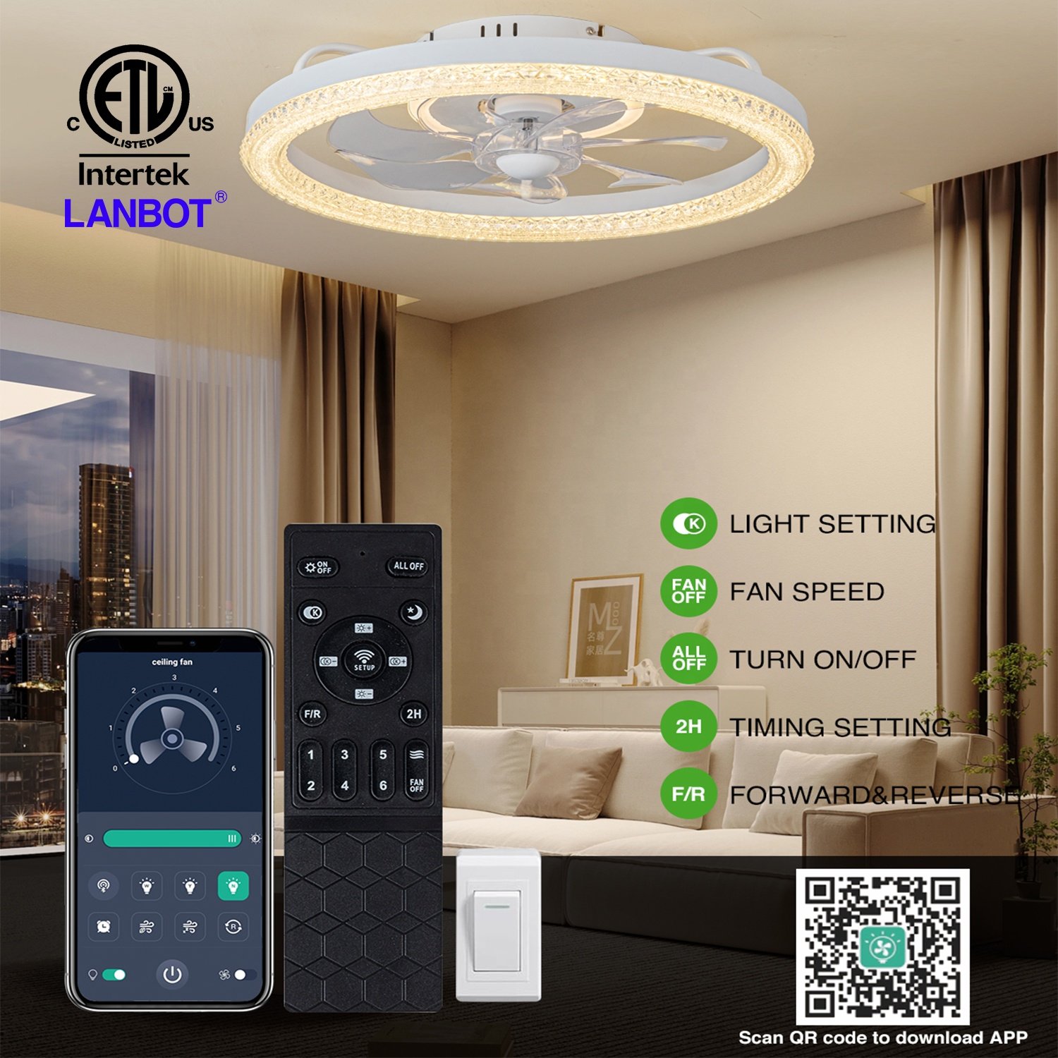 Fan Ceiling 42inc Country Ceiling Fan Retro Lanbot ETL FCC Iron Leaf Luxury Bedroom Living Room Crystal Ceiling Fans With Light