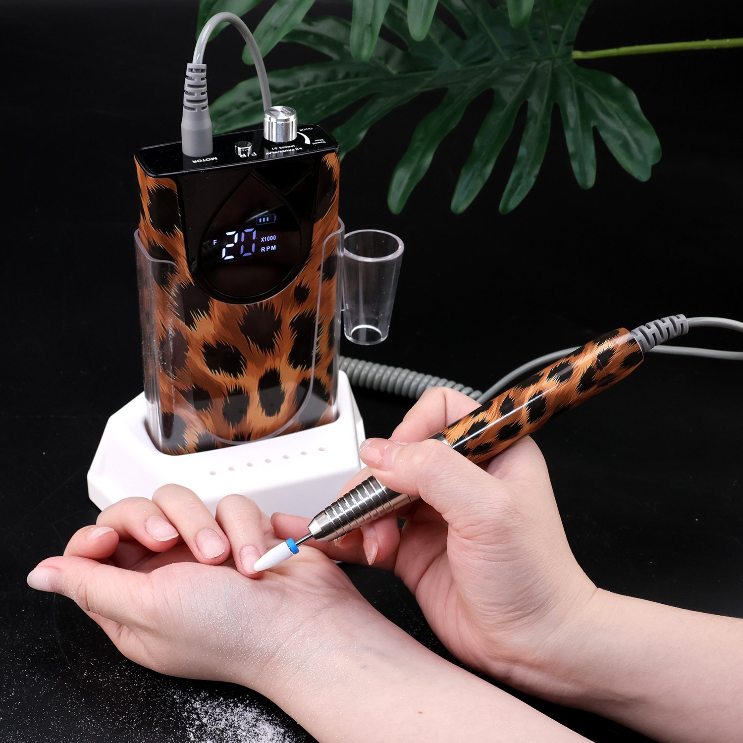 Leopard Style Aluminium Alloy Casing 35000 RPM Brushless Motor Nail File Professional Nail Drill Machine