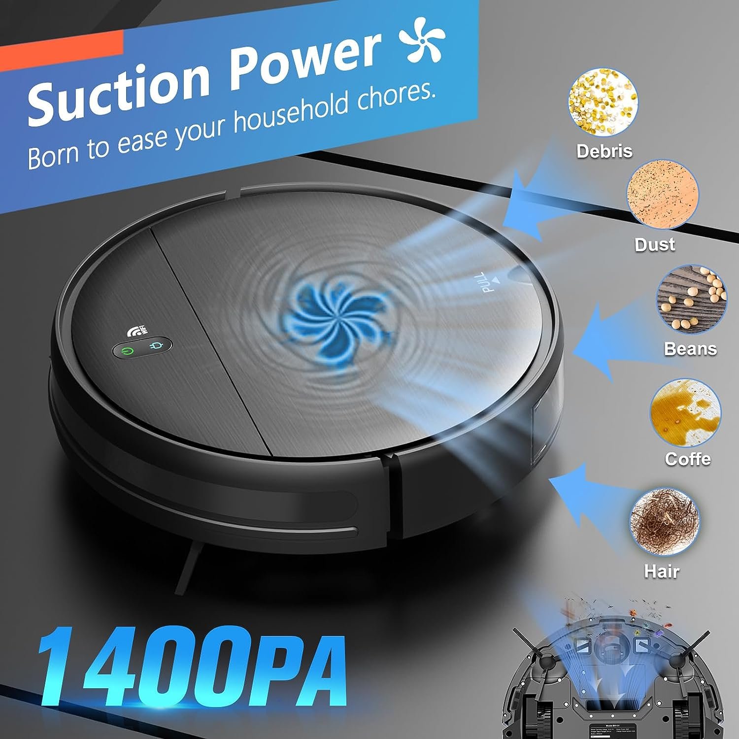 ONSON Wifi Mapping Dry and Wet Multi Surface Cleaning Mop Cleaner Vacuum Robot for Hardwood Floors Carpet