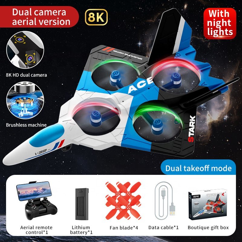V39 Radio Drone Brushless Motor 2.4g Dual Camera EPP Glider With Light Remote Control Fighter Toys RC Aircraft for Kids