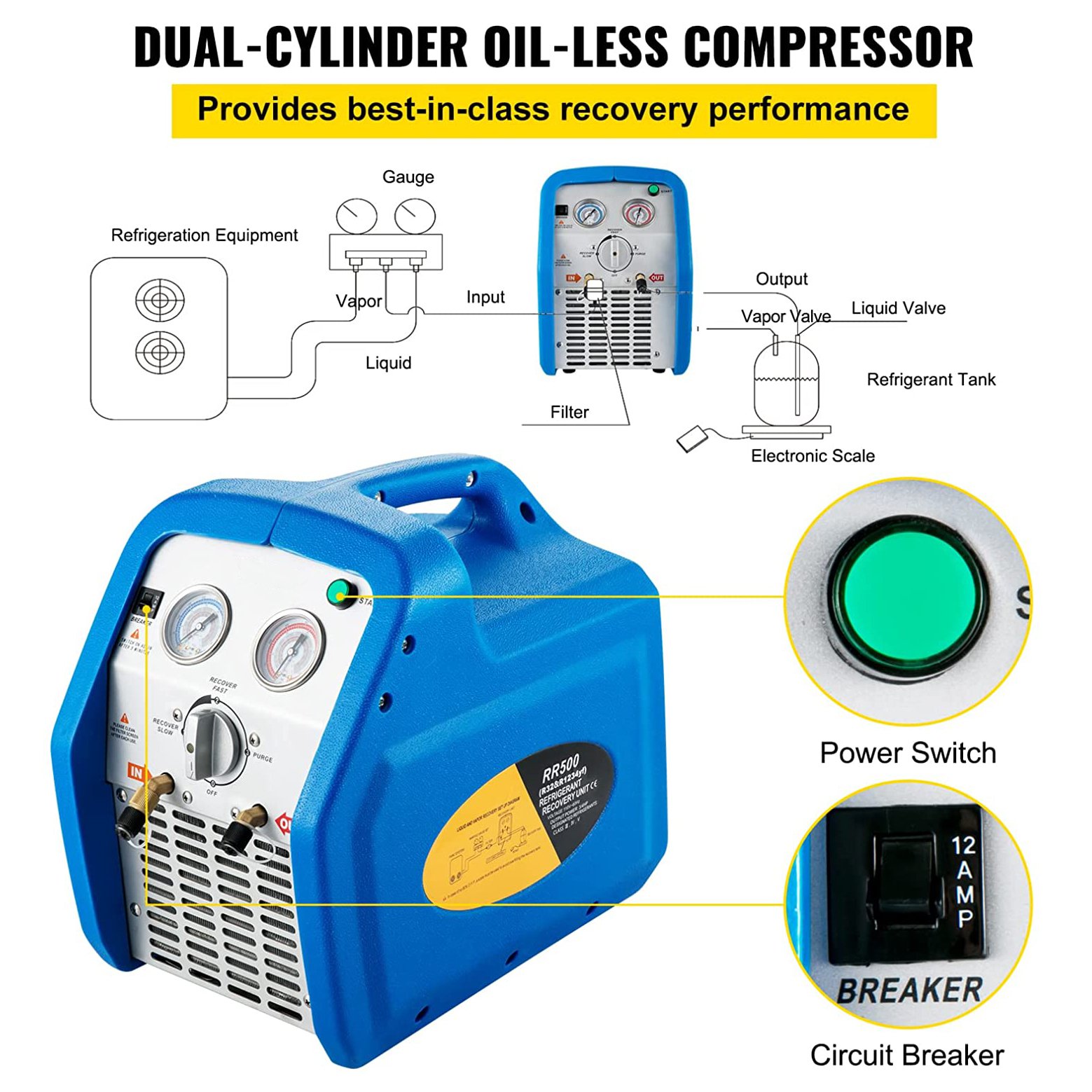 R32,R1234yf Refrigerant Recovery Unit/machine 3/4 HP Car Air Condition Machine for Other Refrigeration As R410A, R134A