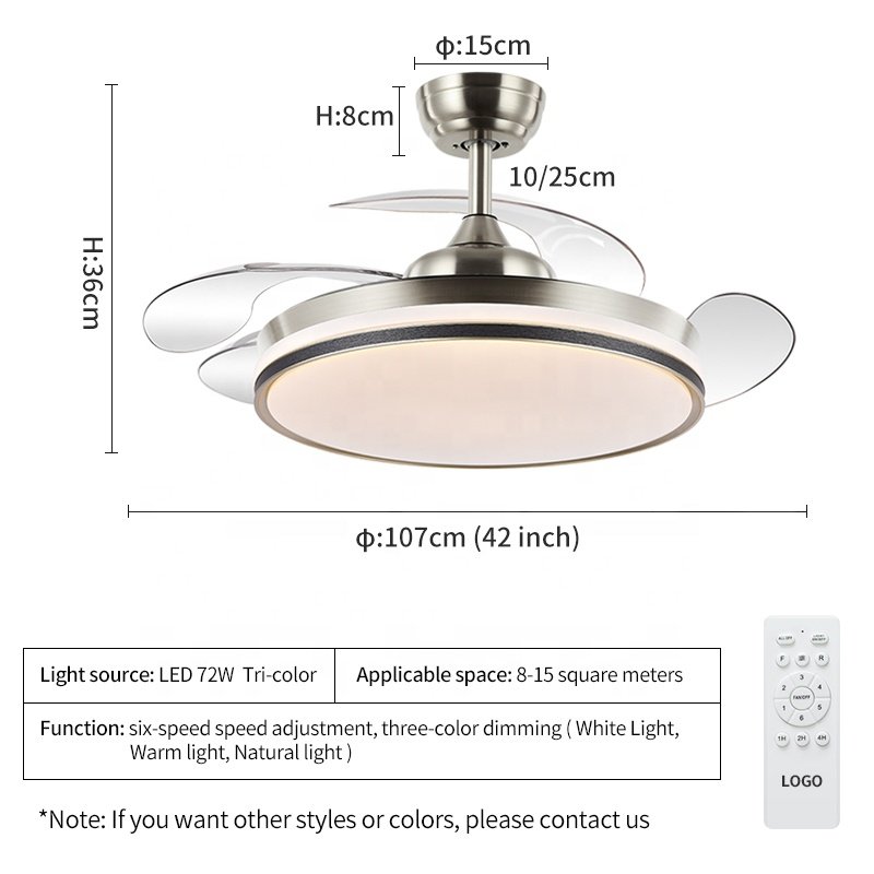 Y195 Modern Remote Control 42 in Bladeless 110/220v Ceiling Fans with Lights Lamp Led Designer Luz Con Ventilador Oculto Techo
