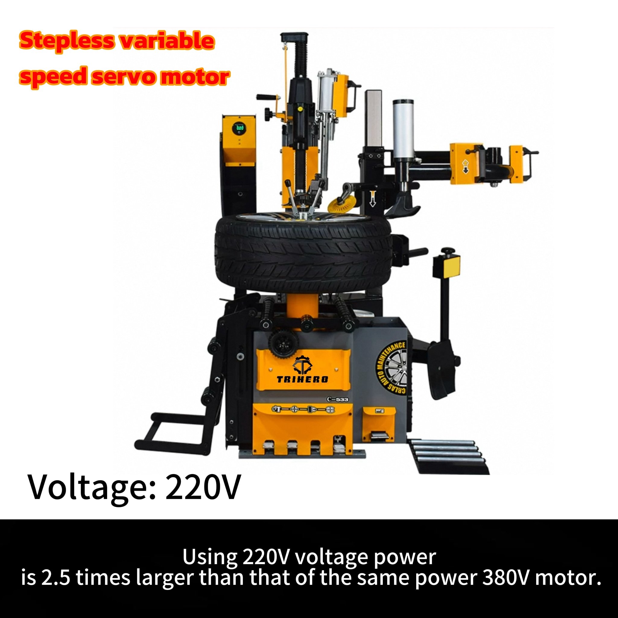 Trihero Hot Selling Fully Automatic Non-Touch Workshop Tire Changer Machine With Continuously Variable Speed Motor High Quality