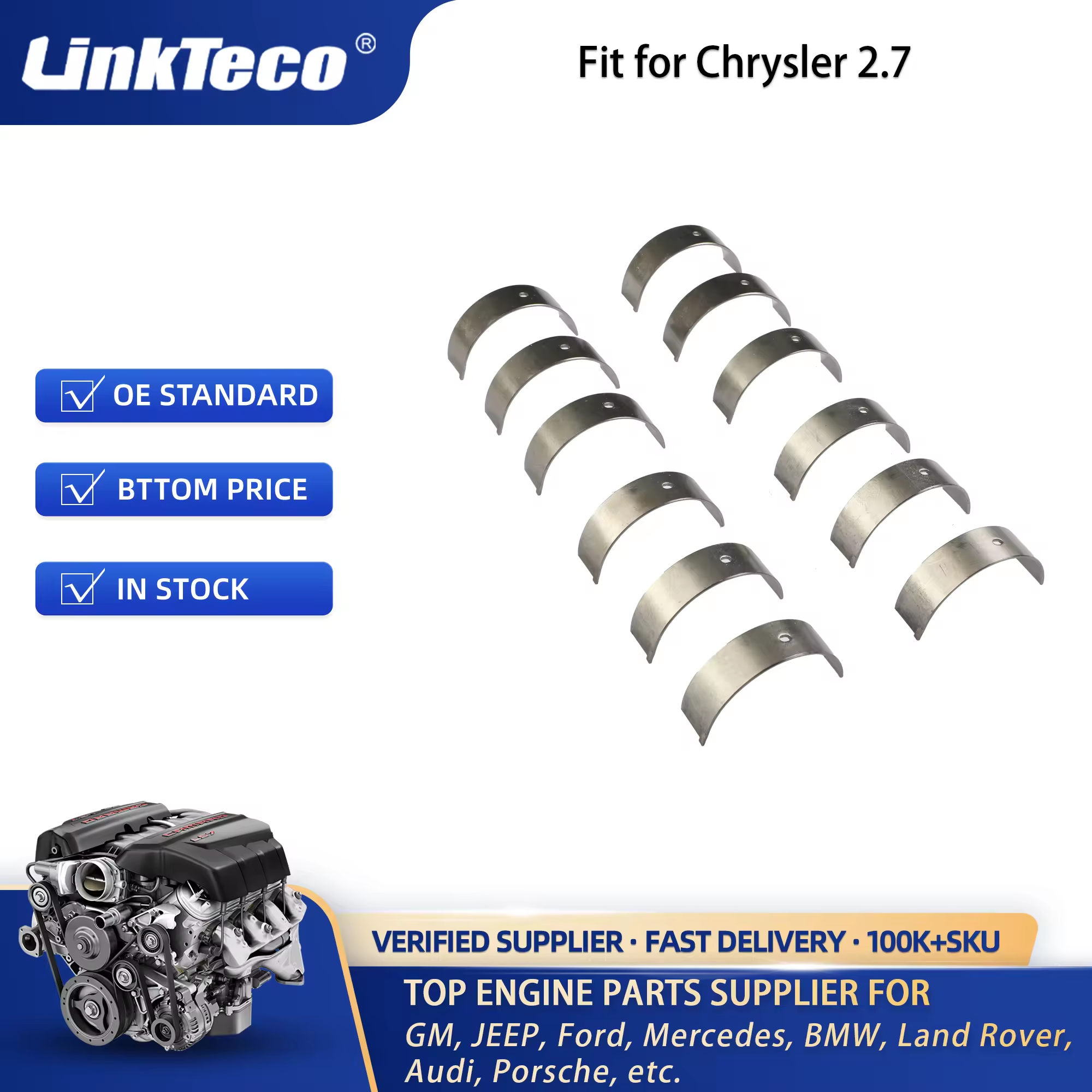 Linkteco Con-Rod Bearing +0.5 for Jeep Grand Cherokee RAM 1500 EcoDiesel L630 A630 EXF 3.0L 2011-2021 68147234AA 68229245AA