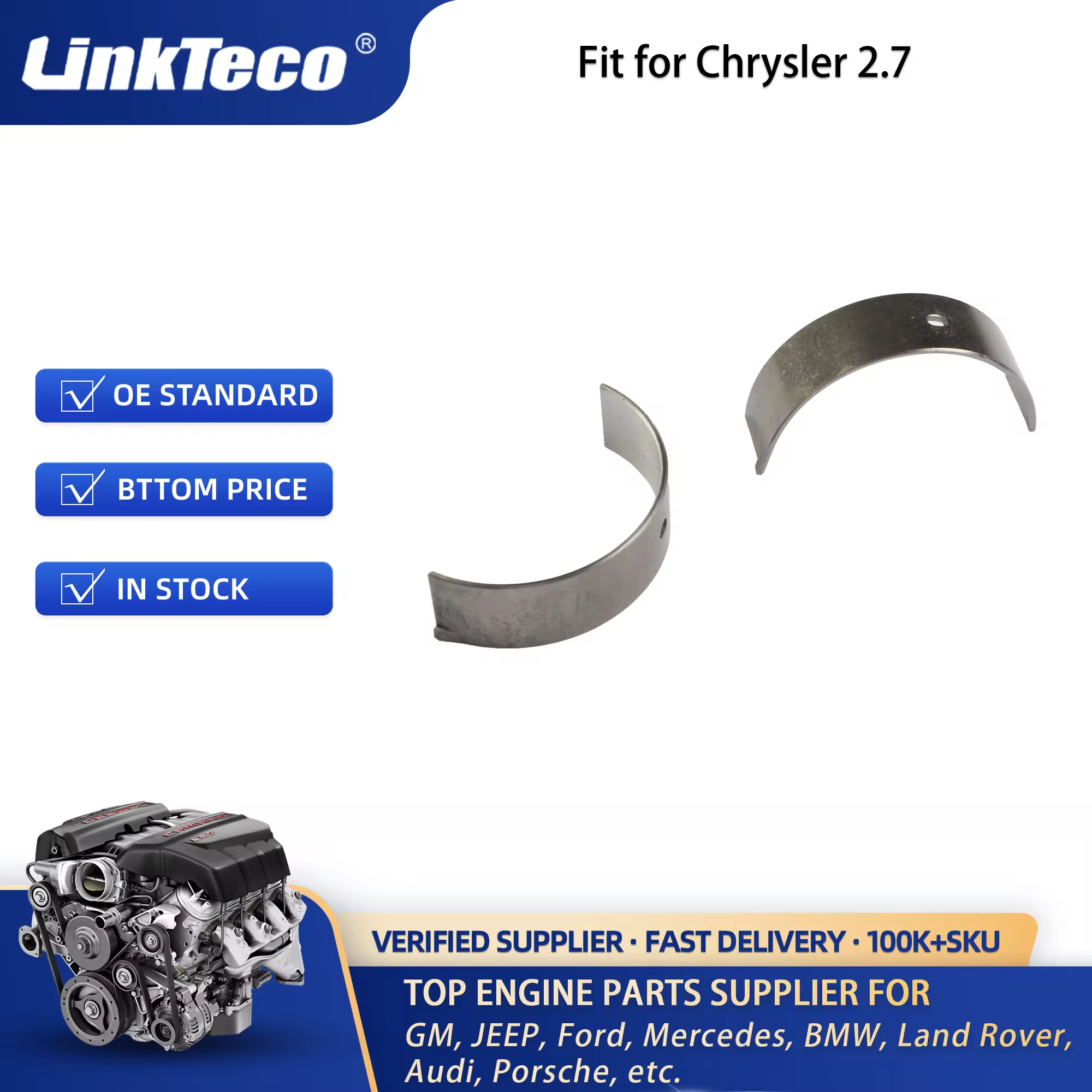 Linkteco Con-Rod Bearing +0.5 for Jeep Grand Cherokee RAM 1500 EcoDiesel L630 A630 EXF 3.0L 2011-2021 68147234AA 68229245AA
