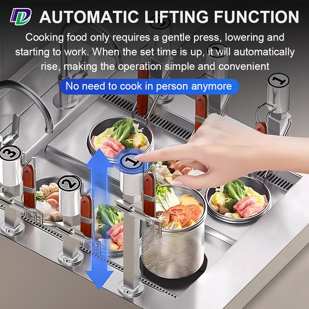 Commercial Noodle Cooker Electric Boiled Noodles 3 Heads Smart Automatic Lift Ramen Noodle Pasta Cooking Machine