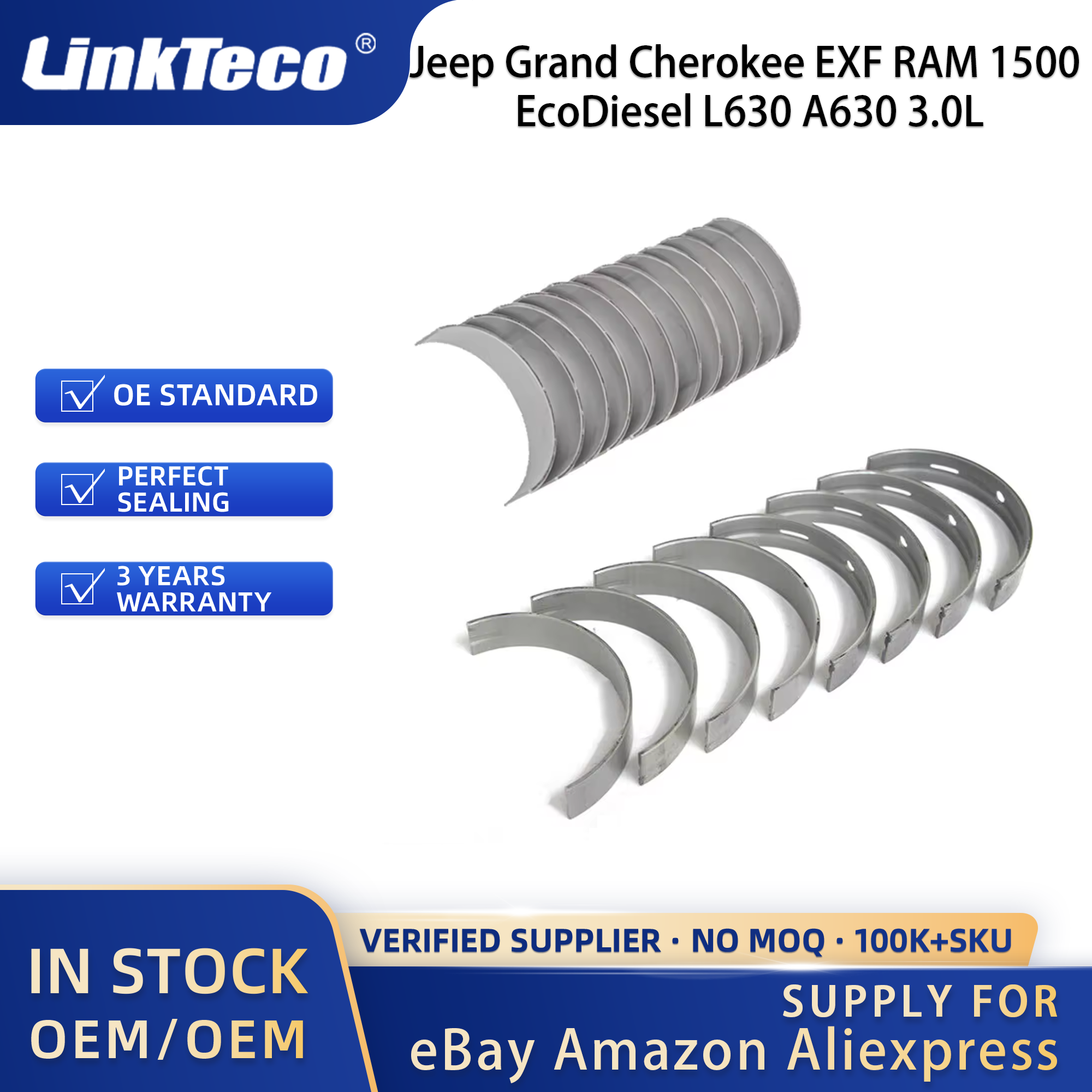 Linkteco Engine Bearing +0.25 for Jeep Grand Cherokee EXF RAM 1500 EcoDiesel L630 A630 3.0L 2014-2022 MB4556SX 68229163AA
