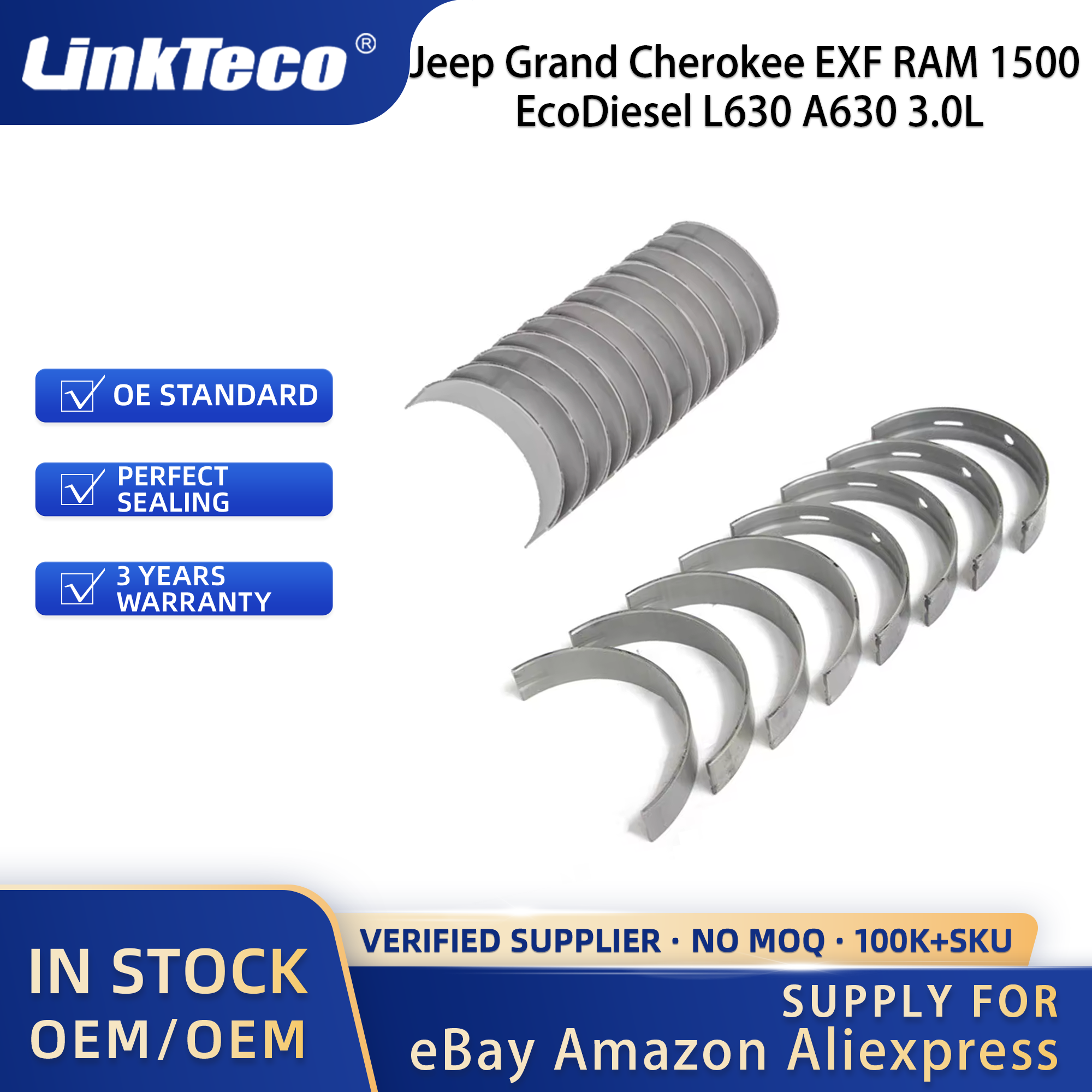 Linkteco Engine Bearing +0.25 for Jeep Grand Cherokee EXF RAM 1500 EcoDiesel L630 A630 3.0L 2014-2022 MB4556SX 68229163AA