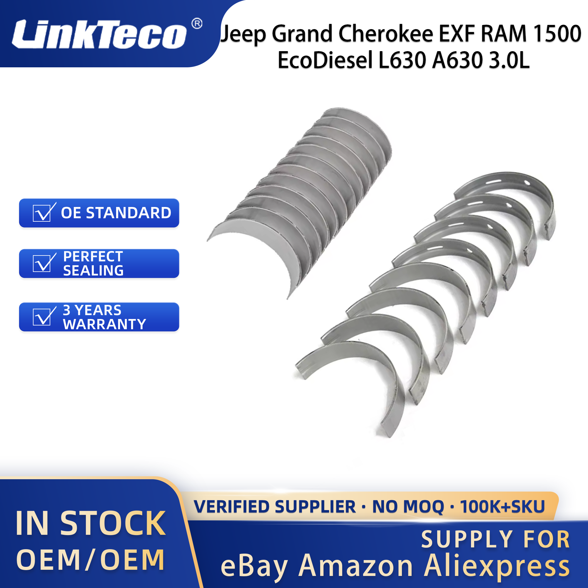 Linkteco Engine Bearing +0.25 for Jeep Grand Cherokee EXF RAM 1500 EcoDiesel L630 A630 3.0L 2014-2022 MB4556SX 68229163AA
