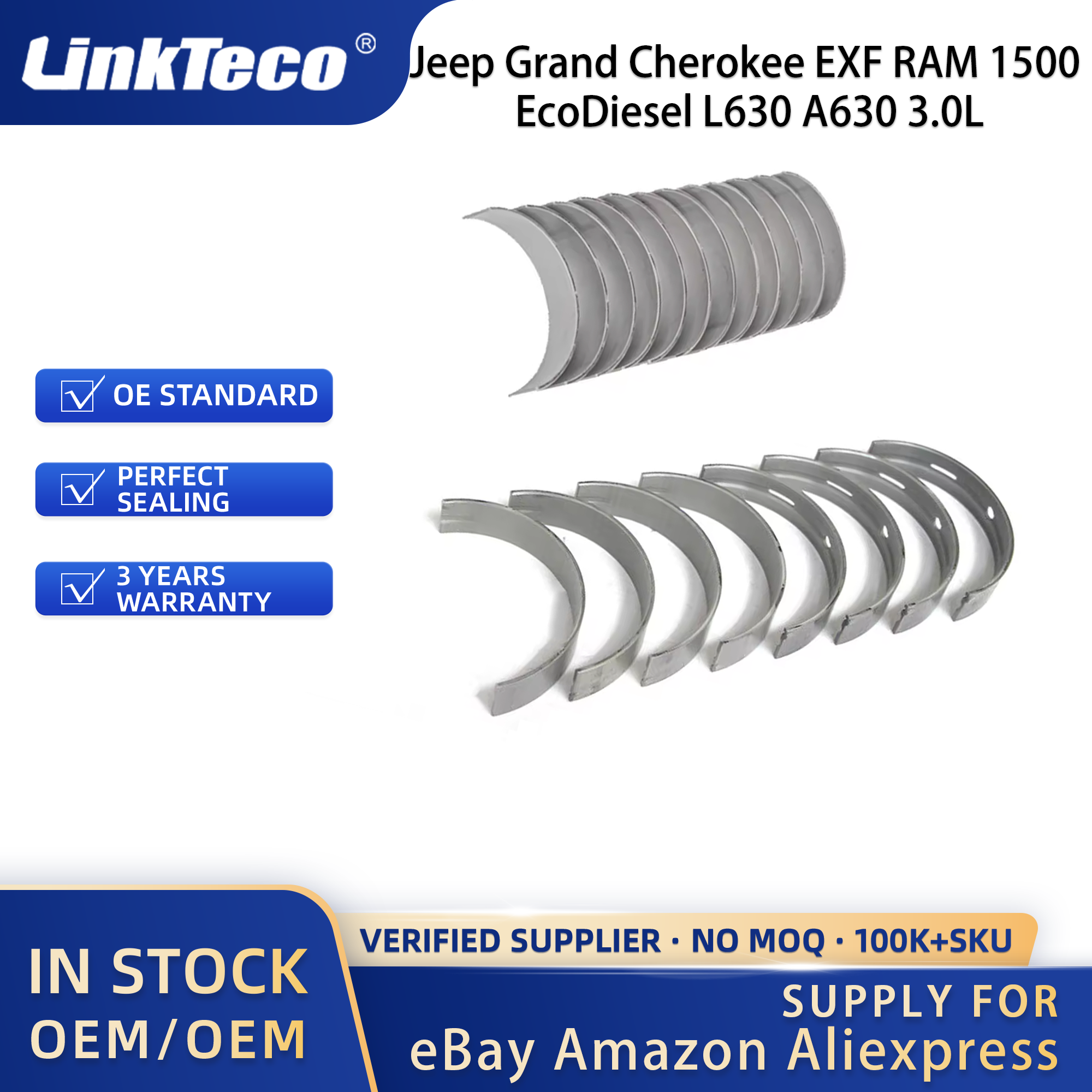 Linkteco Engine Bearing +0.25 for Jeep Grand Cherokee EXF RAM 1500 EcoDiesel L630 A630 3.0L 2014-2022 MB4556SX 68229163AA