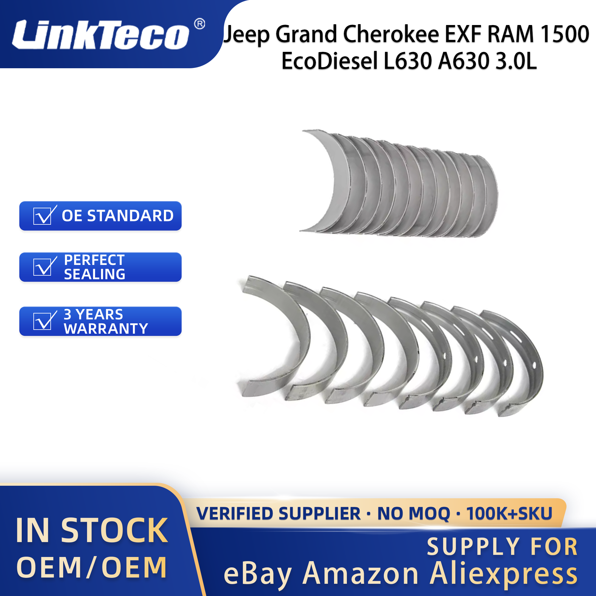 Linkteco Engine Bearing +0.25 for Jeep Grand Cherokee EXF RAM 1500 EcoDiesel L630 A630 3.0L 2014-2022 MB4556SX 68229163AA