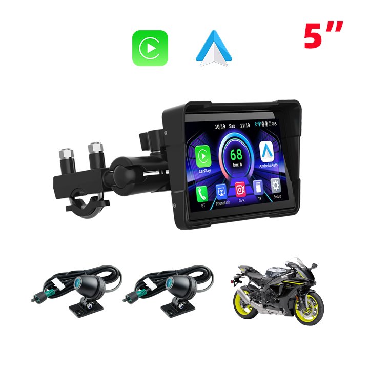 EKIY 5 Inch Motorcycle Carplay GPS Navigation Display Screen Wireless CarPlay Moto Android Auto Portable Digital Motorcycle