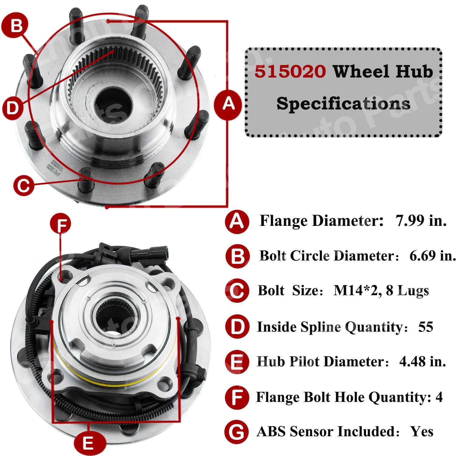 1pcs Front Wheel Bearing Hub Assy for Ford F250 F350 SD Excursion 4x4 SRW Ford Steering Bearing